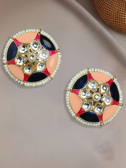 OOMPH - Pink and Blue Meenakari Enamel Stud Earrings - Indo-Western Circular Design