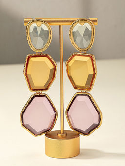 OOMPH - Purple- Yellow and Mint Green Resin Stones Large Party-Wear Drop Earrings