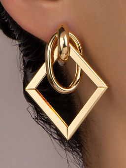 OOMPH - Gold Tone Geometric Fashion Drop Earrings for Women Stylish Latest