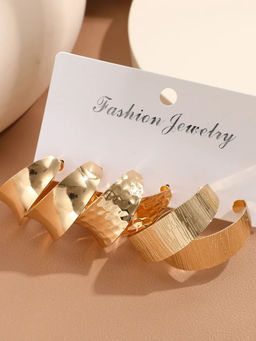 OOMPH - Chunky Retro Textured Gold Tone Party-Wear Hoop Earrings- Set of 3