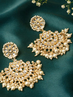 OOMPH - Gold Tone Kundan Ethnic Chandbalis For Women Stylish Latest