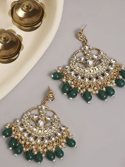 OOMPH - Green Beads and Kundan Ethnic Drop Earrings For Women Stylish Latest