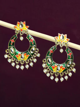 OOMPH - Green Meenakari Chandbali - Floral Design for Women Stylish Latest