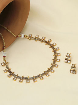 OOMPH - Gold Tone Delicate Ethnic Choker Necklace Set with Small Stud Earrings
