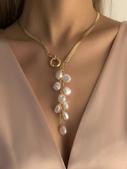 OOMPH - Gold Tone Pearls Y Shape Lariat Fashion Choker for Women Stylish Latest