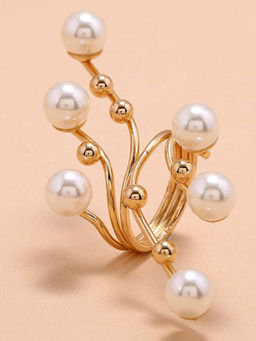 OOMPH - Gold Tone Big Branch Pearls Statement Ring - Open Ring Adjustable