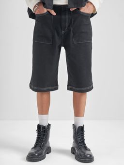 HIGHLANDER - Men Black High Rise Baggy Fit Above Knee Carpender Shorts