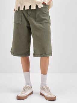 HIGHLANDER - Men Olive High Rise Baggy Fit Above Knee Carpender Shorts