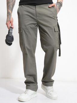 HIGHLANDER - Men Olive Solid Relaxed Cargo Pant