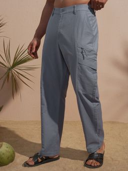 HIGHLANDER - Men Grey Premium Linen Relaxed Fit Cargo Pant