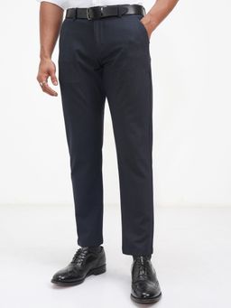 HIGHLANDER - Men Navy Blue 4 Way Lycra Super Stretch Textured Checked Trouser