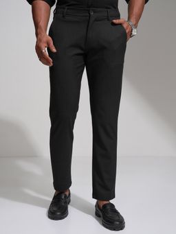 HIGHLANDER - Men Black 4 Way Lycra Super Stretch Textured Checked Trouser