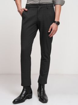 HIGHLANDER - Men Black 4 Way Lycra Super Stretch Textured Checked Trouser