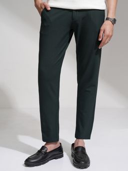 HIGHLANDER - Men Green 4 Way Lycra Super Stretch Textured Checked Trouser