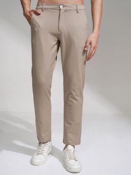 HIGHLANDER - Men Khaki 4 Way Lycra Super Stretch Textured Checked Trouser
