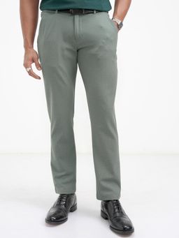HIGHLANDER - Men Sea Green 4 Way Lycra Super Stretch Textured Checked Trouser