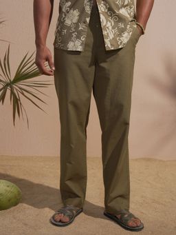 HIGHLANDER - Men Olive Premium Linen Relaxed Fit Pant