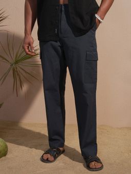 HIGHLANDER - Men Blue Premium Linen Relaxed Fit Cargo Pant