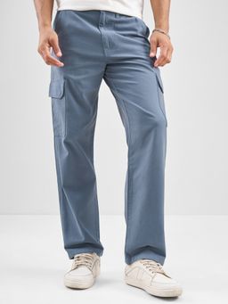 HIGHLANDER - Men Blue Contrast Stitched Solid Carpenter Fit Cargo Pant