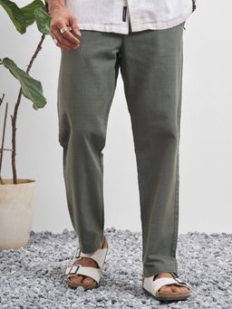 HIGHLANDER - Men Olive Textured Elasticated Relaxed Trouser