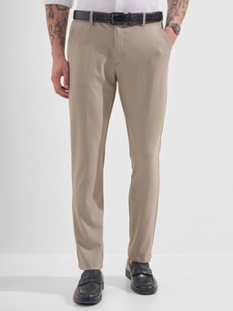 HIGHLANDER - Men Beige 4 Way Lycra Super Stretch Dobby Textured Trouser