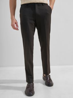 HIGHLANDER - Men Coffee Brown 4 Way Lycra Super Stretch Textured Solid Trouser
