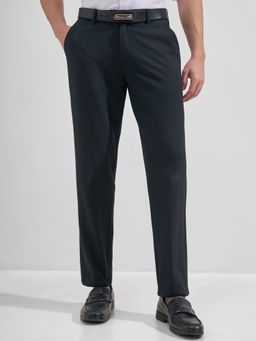 HIGHLANDER - Men Black 4 Way Lycra Super Stretch Textured Checked Trouser