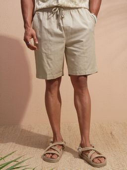 HIGHLANDER - Men Beige Premium Linen Loose Fit Shorts