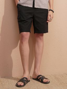 HIGHLANDER - Men Black Premium Linen Loose Fit Cargo Shorts