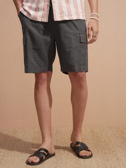 HIGHLANDER - Men Grey Premium Linen Loose Fit Cargo Shorts