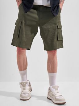 HIGHLANDER - Men Olive Double Solid Cargo Relaxed Fit Shorts