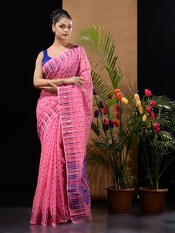 CHARUKRITI - Pink Handwoven Saree with Woven Buttas & Ethnic Designs