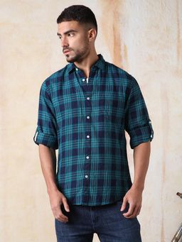 High Star - Blue Men Regular Fit Spread Full Sleeve Check Shirt