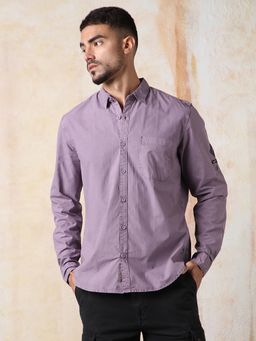 High Star - Men Regular Fit Utility Heavy Washed Spread Collar Solid Cotton Casual Shirt