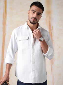 High Star - Men Relaxed Fit Spread Collar Double Flap pocket utility Solid Textured Casual Shirt