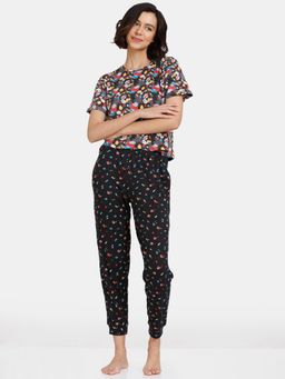 Zivame - Zivame Color Me Happy Knit Poly Pyjama Set-Moonless Night