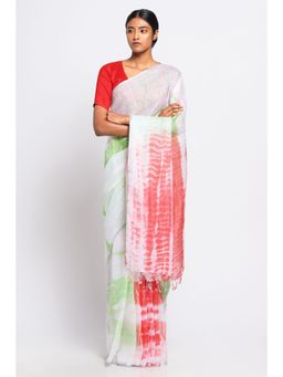 Via East - Multi-Color Shibori Linen Saree with Unstitched Blouse