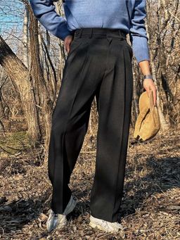 Off Duty India - Men Black Polyester Solid Straight Fit Pant