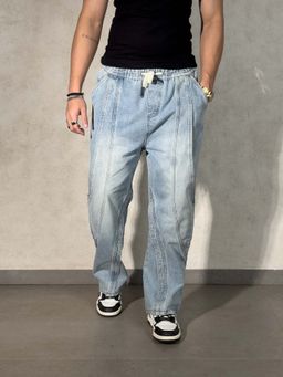 Off Duty India - Men Blue Cotton Solid Loose Fit Pant