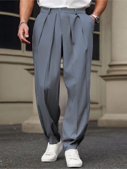 Off Duty India - Men Grey Polyester Solid Relaxed Fit Pant