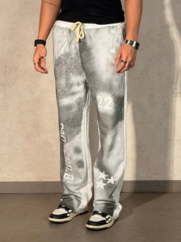 Off Duty India - Men White Polyester Typography Relaxed Fit Pant