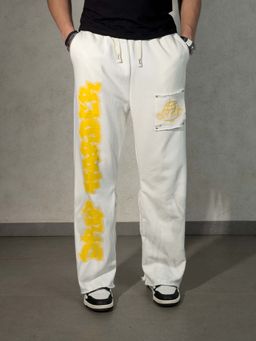 Off Duty India - Men Cream Polyester Typography Relaxed Fit Pant