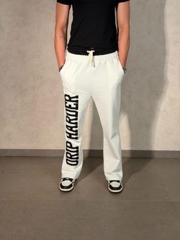 Off Duty India - Mens White Polyester Typography Relaxed Fit Pant