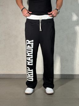 Off Duty India - Mens Black Polyester Typography Relaxed Fit Pant
