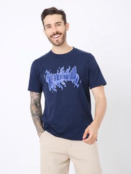 BLNK - Navy Blue Relaxed Fit Typography T-Shirt