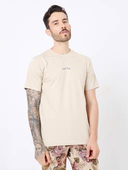 BLNK - Beige Relaxed Fit Typography T-Shirt