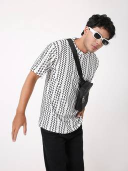 BLNK - Striped White Half Sleeve T-Shirt