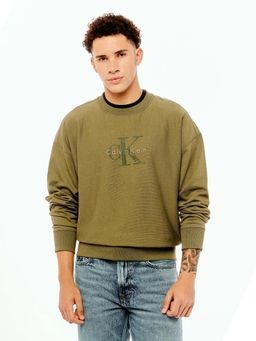 Calvin Klein - Olive Logo Relaxed Fit Cotton Sweatshirt