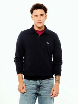 Calvin Klein - Navy Blue Solid Relaxed Fit Cotton Sweatshirt
