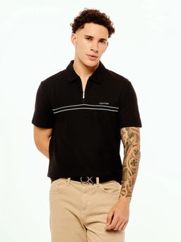 Calvin Klein - Men's Black Striped Straight Fit Polo T-Shirt